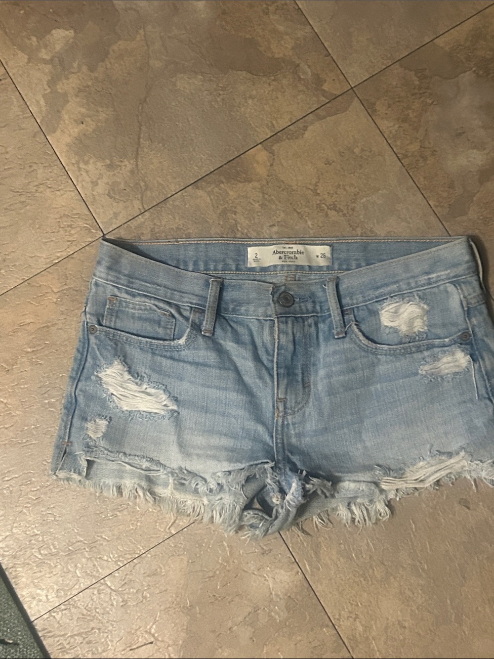 Abercrombie & Fitch Light Denim Distressed Cutoff Shorts size 26 2